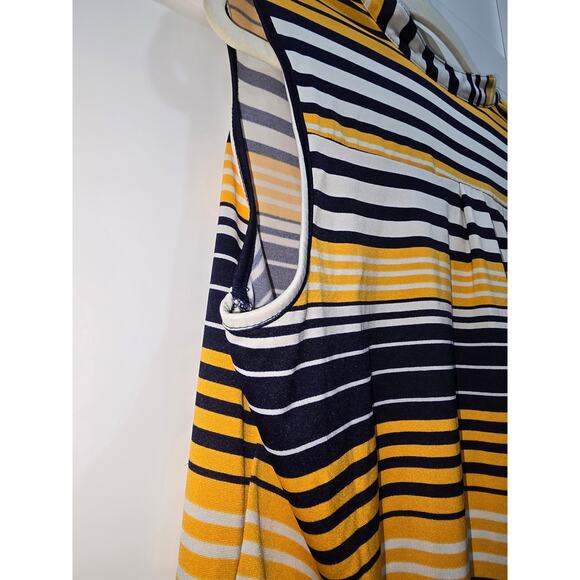 Navy Blue & Yellow Striped Henley Tank Top – Size XL - Picture 5 of 8